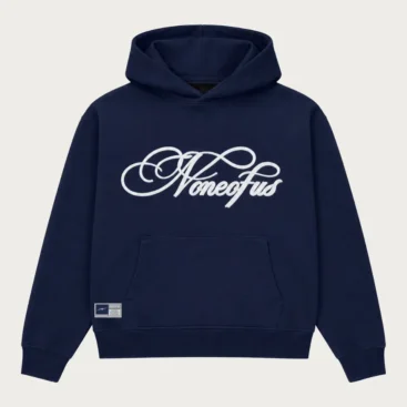 Navy None of Us Script Hoodie