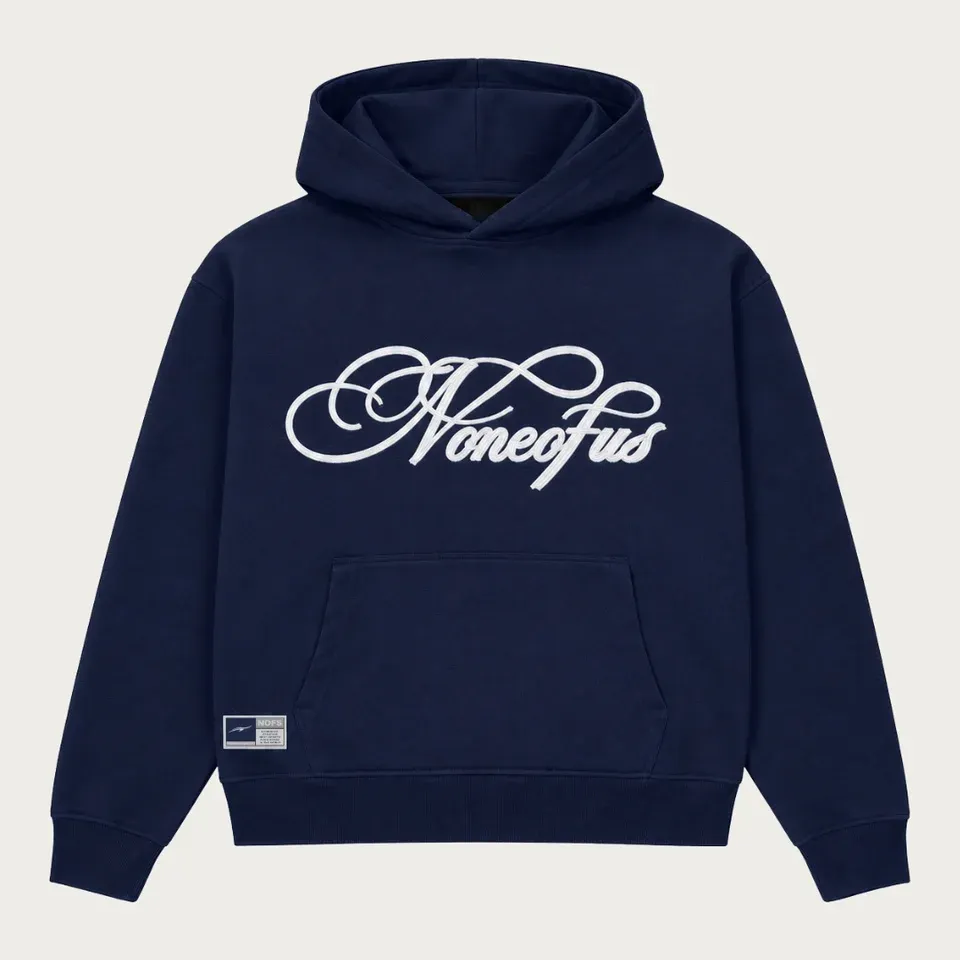 Navy None of Us Script Hoodie - Official None Of Us Navy None of Us Script Hoodie